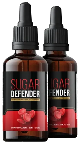 2 amber Sugar Defender dropper bottles with the black, gold and red label